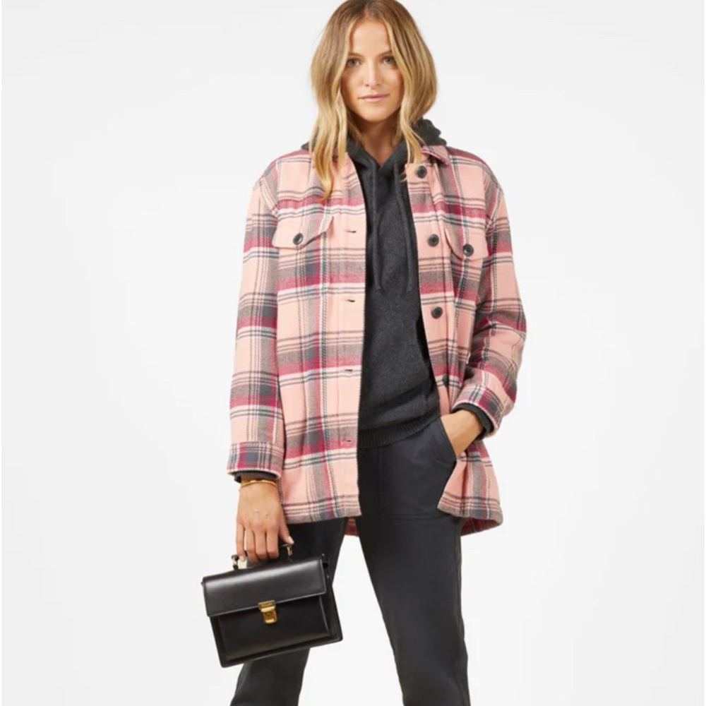 OuterKnown Plaid Blanket Shacket in Pink Petal Andover